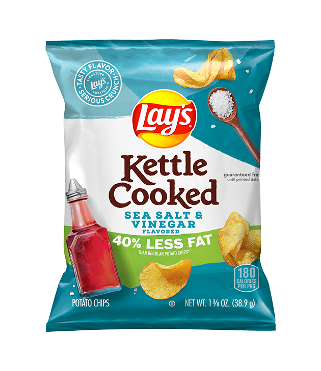 LAY'S® KETTLE COOKED 40% LESS FAT SEA SALT & VINEGAR FLAVORED POTATO CHIPS - 1.375OZ.